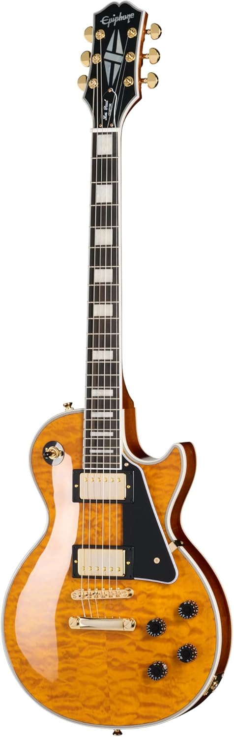 Epiphone EXCLUSIVE Les Paul Custom Quilt AAA, Trans Amber with Bag