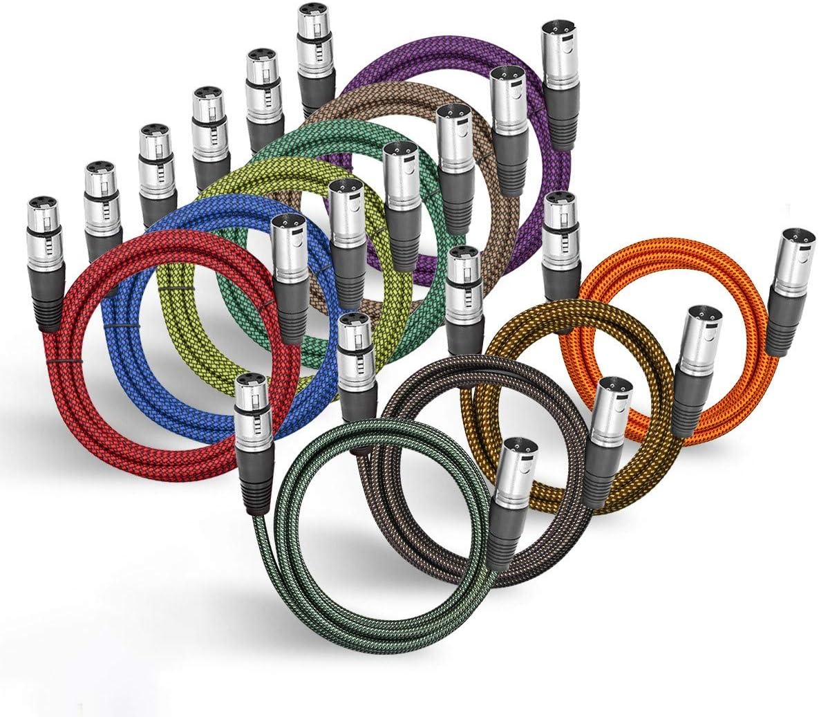 BIFALE Heavy Duty Hybrid Braided XLR Patch Cable - 25ft, 3Pin XLR Male to Female Multi-Colored Microphone Cable Balanced Mic/Snake Cord - 10Pack (TOP Series)