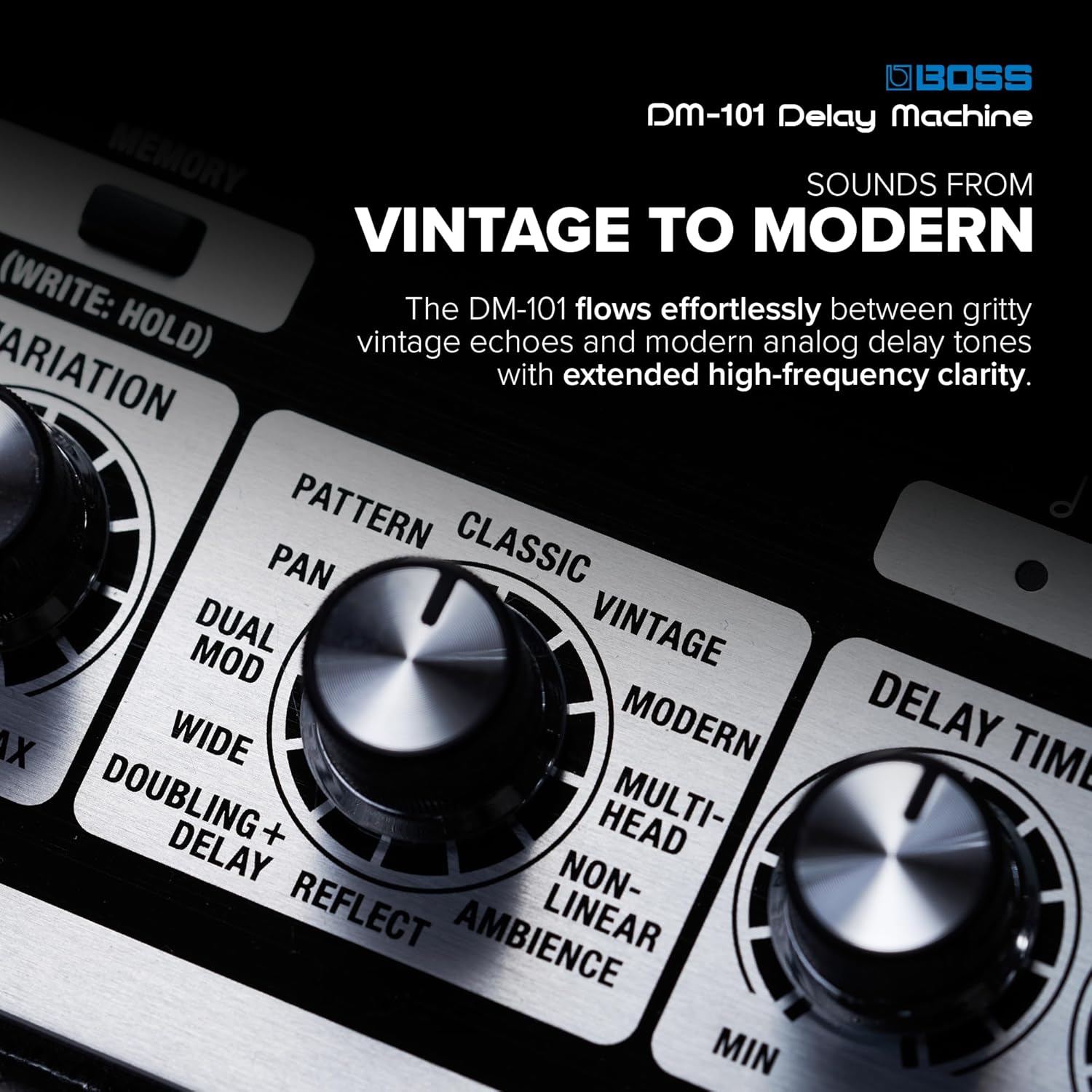 BOSS DM-101 Delay Machine | Ultimate Analog Delay Pedal with Advanced Technology | Warm, Saturated and Highly Musical Sound | 12 Different Modes | Stereo Operation | 127 User Memories