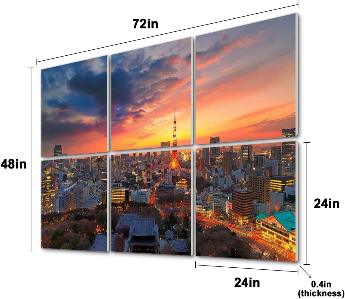 6 Pack Art Acoustic Panels View Tokyo skyline sunset Soundproof Wall Panels, 48