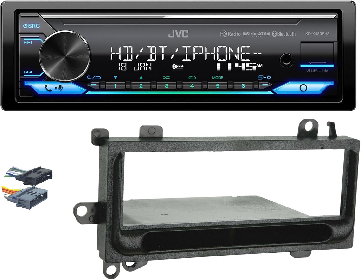 Audiosavings Bundle: JVC KD-X480BHS 1-Din Car Stereo Receiver w/Bluetooth/USB/XM Ready/Alexa/HD Radio Bundle with METRA 70-1817 CD Harness, Metra 99-6000 in-Dash Radio Mulit-Kit (3 Items)
