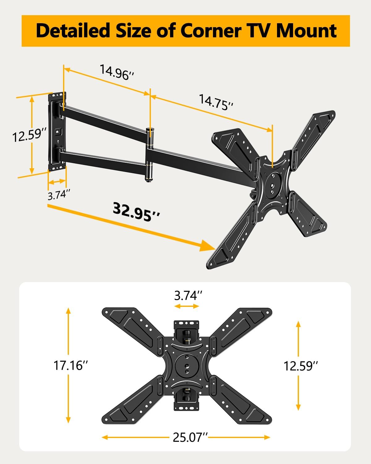 FORGING MOUNT Full Motion Corner TV Wall Mount for 32-75 Inch TVs Holds 110 lbs,33