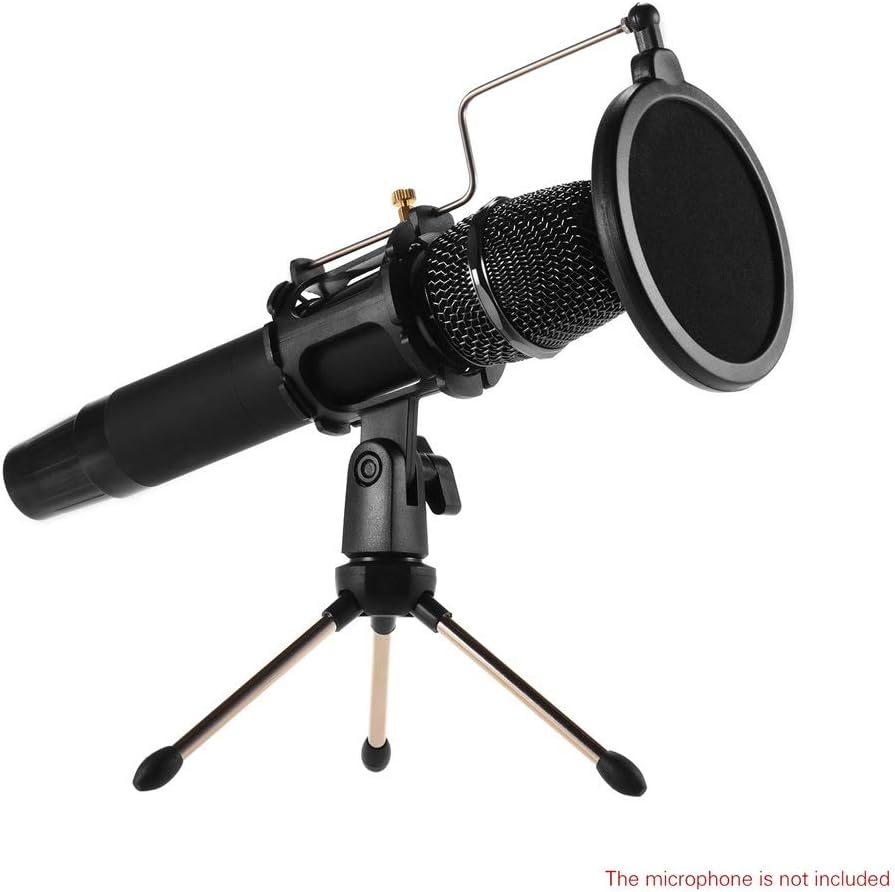 Mini Desktop Microphone Stand + Shock Mount Mic Holder + Pop Filter Kit for Studio Recording Online Chatting Singing Meeting