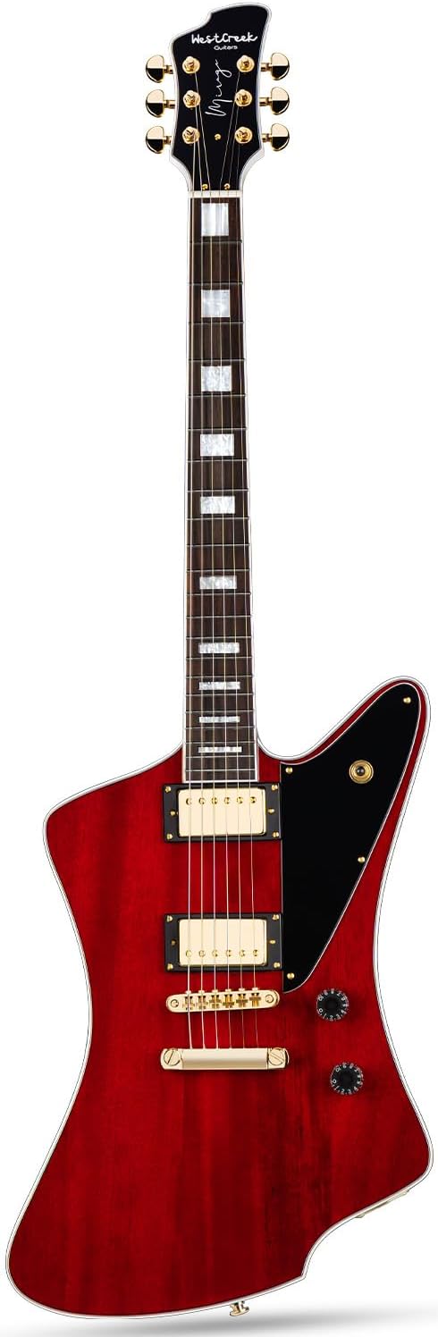 WestCreek Mirage Solid Body Electric Guitar, Mahogany Body, Maple Neck, Rosewood Fretboard, Rounded End Frets, Bone Nut (Red)