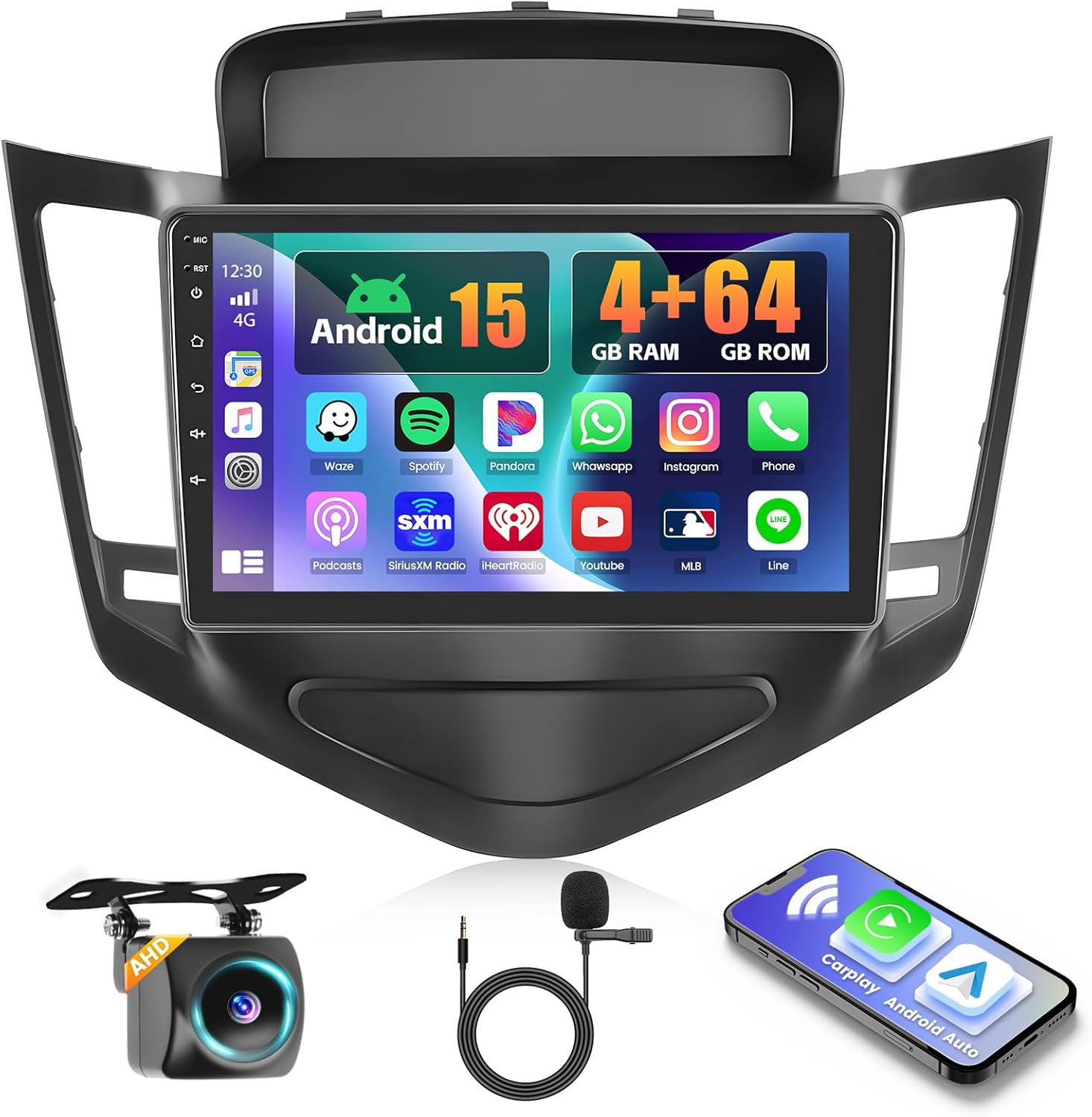 [4+64G] Realdio Android 15 Car Radio for Chevrolet Chevy Cruze 2009-2014 Wireless CarPlay Android Auto, 9