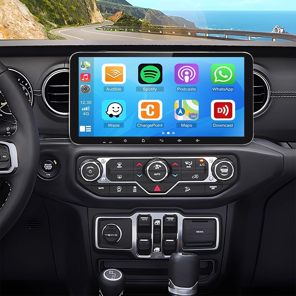 Android 15 Car Stereo Radio for Jeep Wrangler JL Gladiator 2018-2023 with Wireless Carplay Android Auto 2+64G Head Unit HD Touchscreen Car Radio with Bluetooth GPS WiFi SWC FM RDS AHD Backup Camera