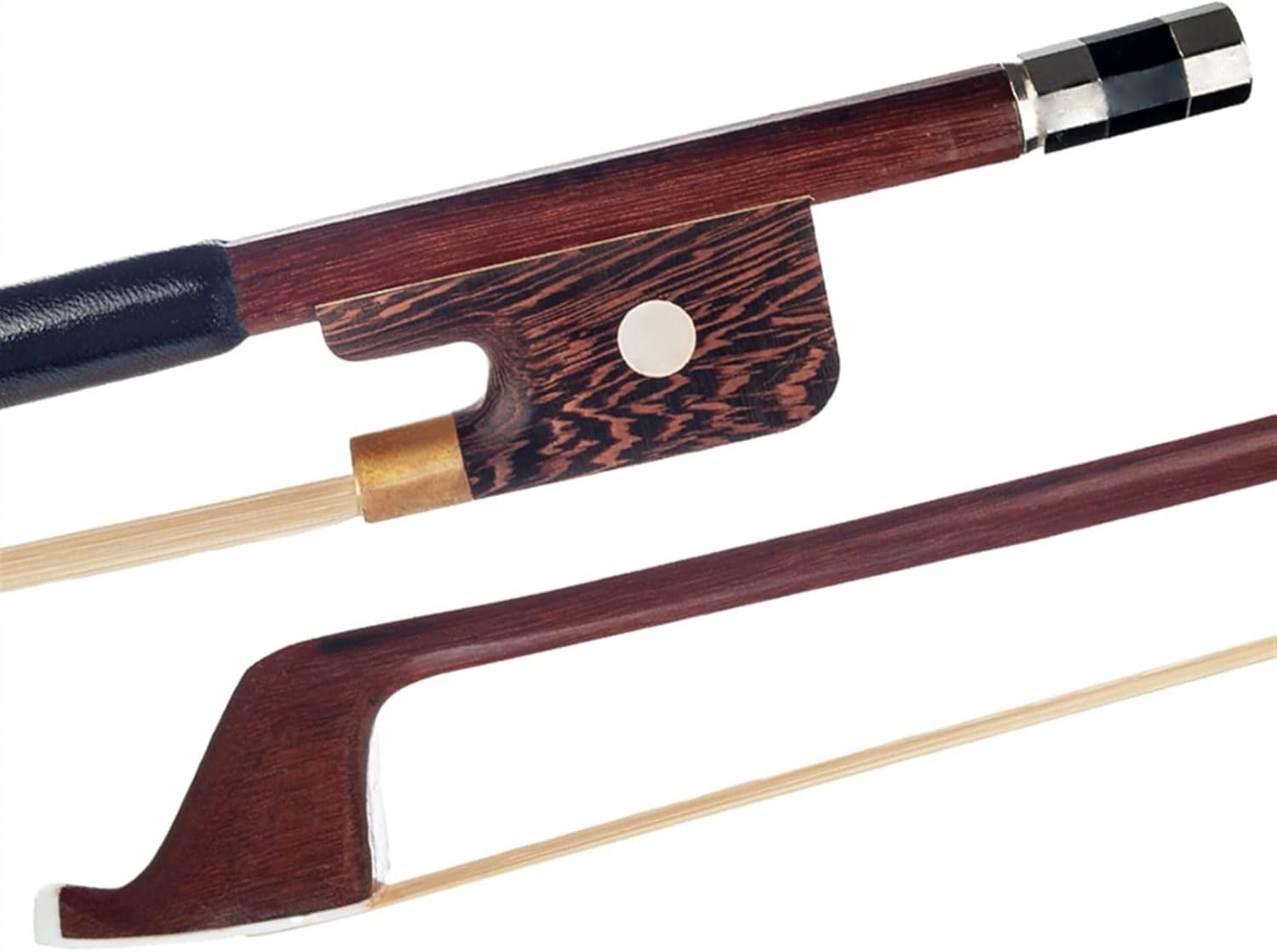 TSTS 1/8 Double Bass Bow Brazilwood Pernambuco Performance Double Bass Bows Round Stick White Horsetail Professional Violin Bow