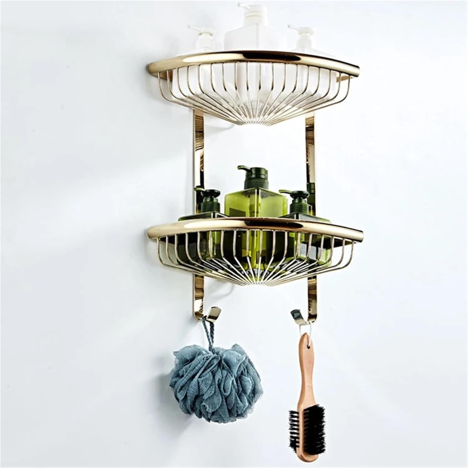 Bathroom Shelves 2 Layer Brass Gold Shower Corner Shelf Wall Mount Shampoo Accessories