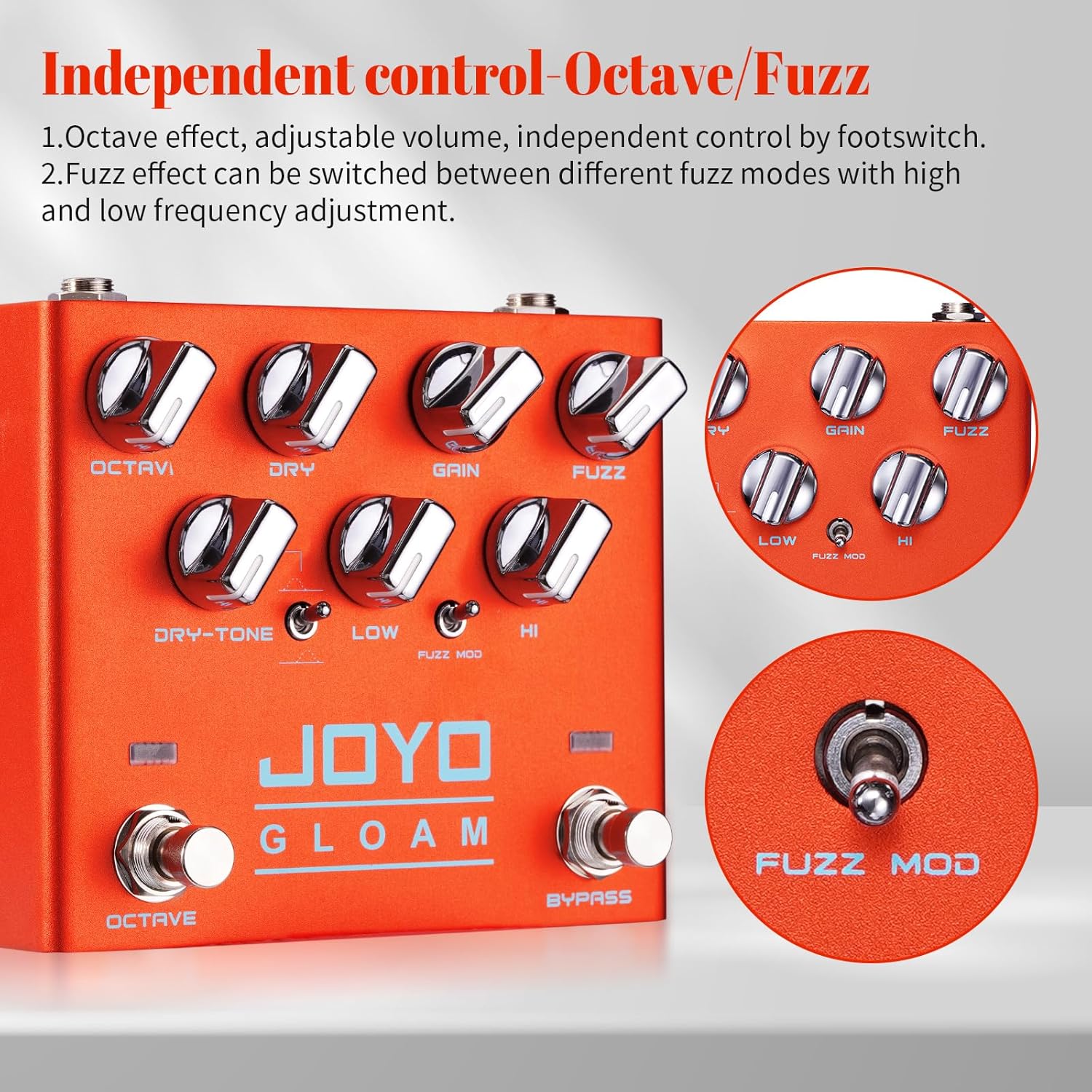 JOYO Bass Guitar Pedals Octave Fuzz Effect Pedal High Gain with Dual Independent Footswitch for Bassist Electric Guitar Bass (GLOAM R-29)