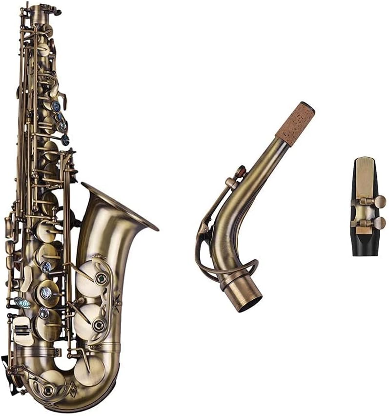 High Grade Antique Finish EB E-Flat Alto Saxophone Sax Shell Key Carve Pattern Woodwind Instrument with Padded Carry
