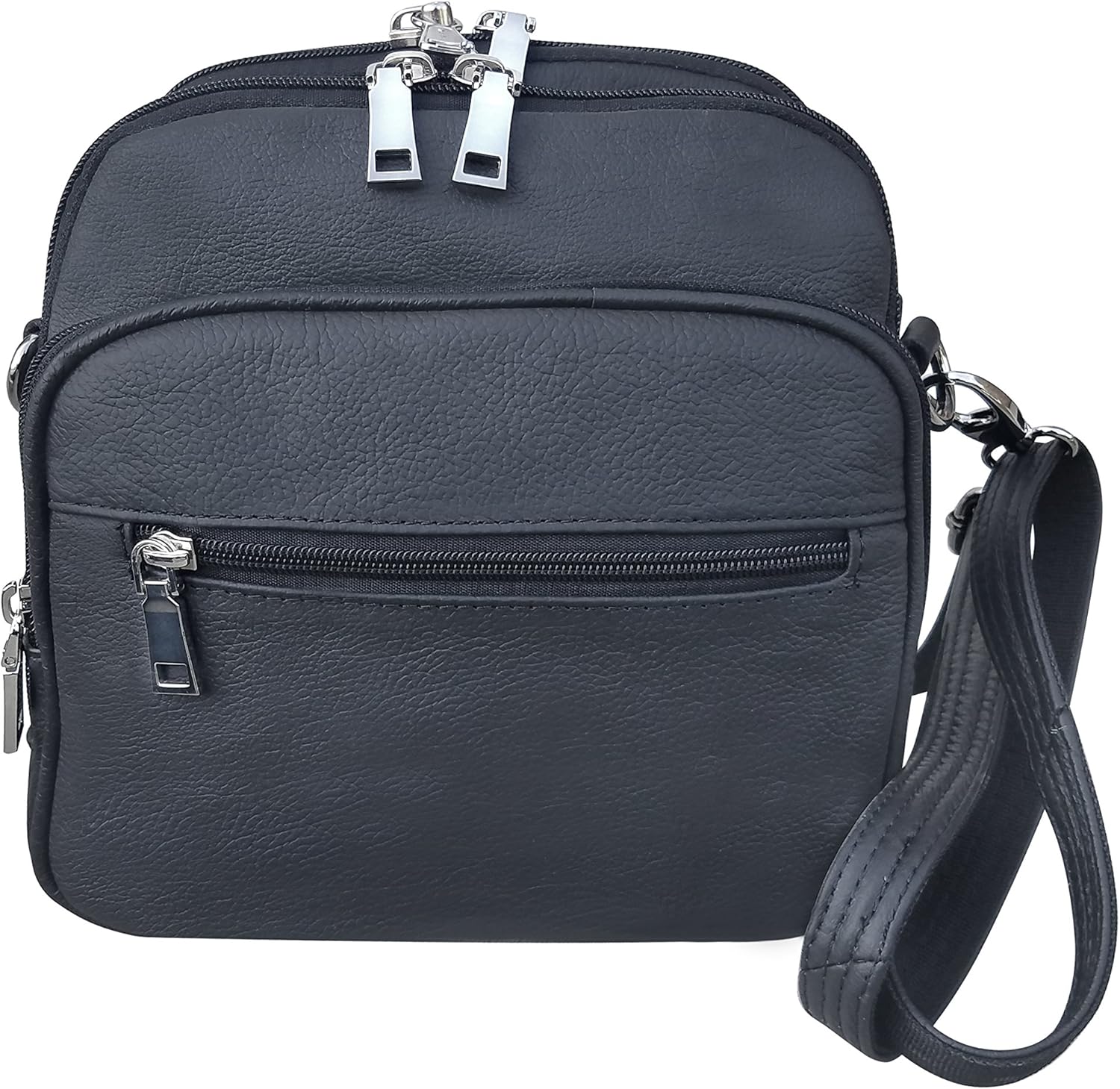 Roma Leathers Square Leather Cross body Bag Men & Women Conceal Carry Gun Purse (Black)