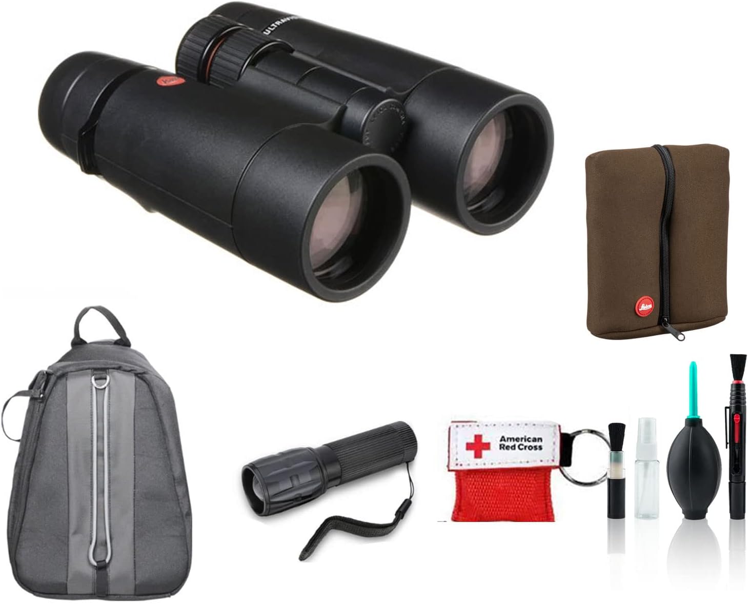 Leica 10x42 Ultravid HD-Plus Binoculars 40094 - Bundle with Backpack + Cleaning Kit + Flashlight
