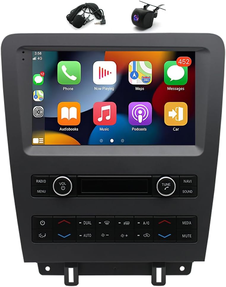 2+32G 9in Car Stereo Radio for Ford Mustang 2010-2014 2013 2012 2011 w/GPS Navigation Wireless Carplay Android 13 Auto Bluetooth FM WiFi SWC Mirror Link Split Screen + AHD Backup Camera/Microphone