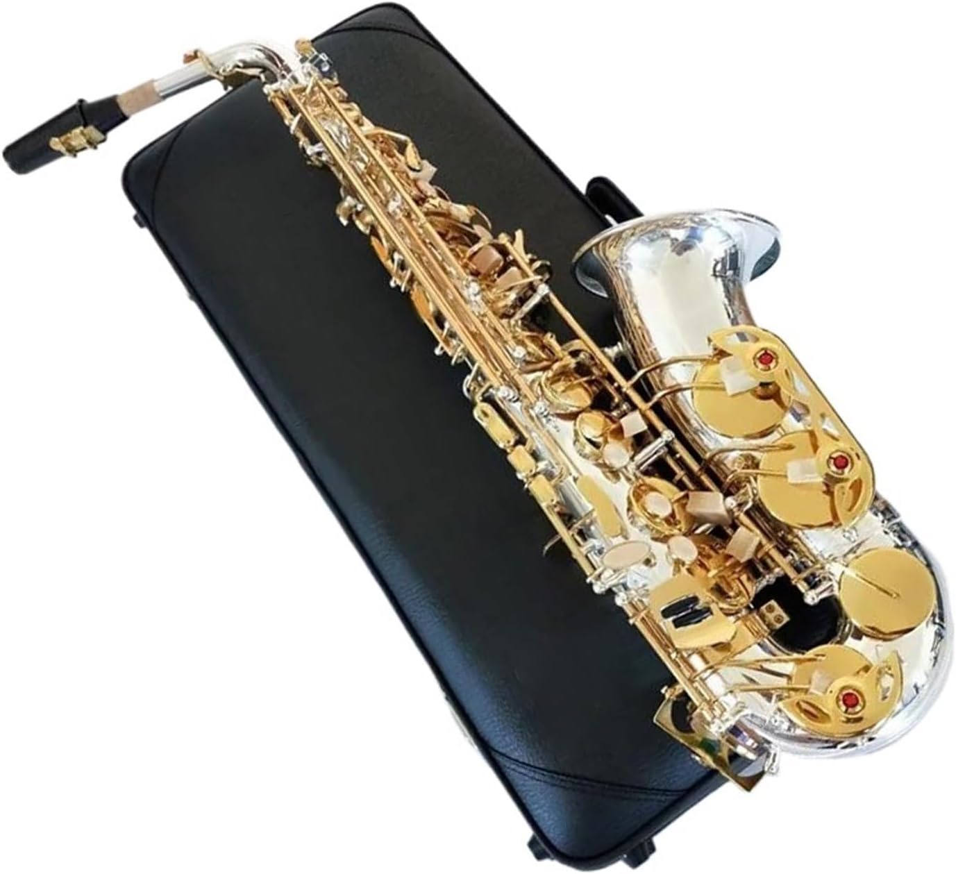 Woodwind Instruments Alto Saxophone Silver Plated Gold Key Professional Sax With Mouthpiece Case