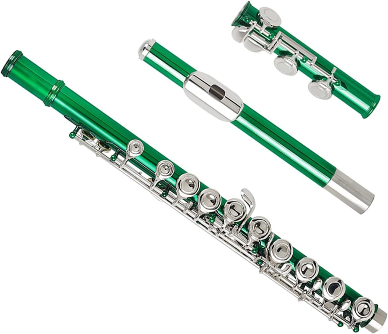Flutes Musical Instrument Beginners Flute 16 Holes Closed Hole Green Transverse Flute C Tone Cupronickel Woodwind Musical Instrument with Accessories