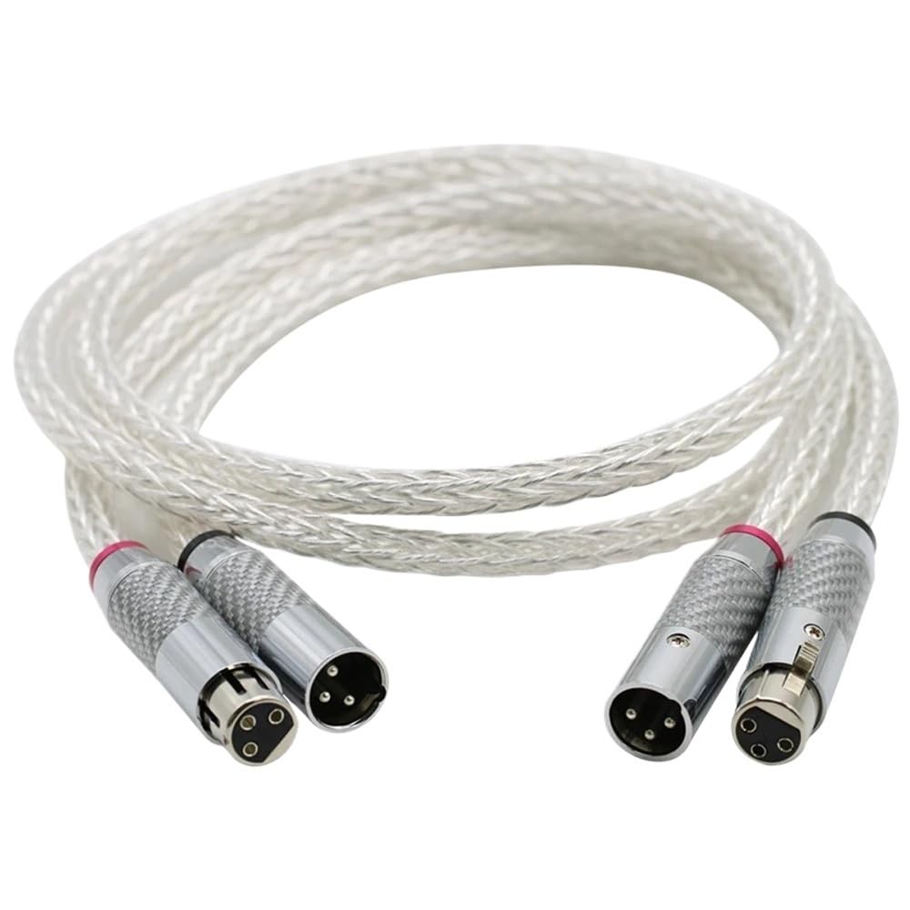 Pair 8AG Twist XLR Cable 7N OCC Silver-Plated Copper 3Pin XLR Balanced Plug Microphone Cable for Mixer Soundbox DAC(White XLR Plug,(=0.5m)