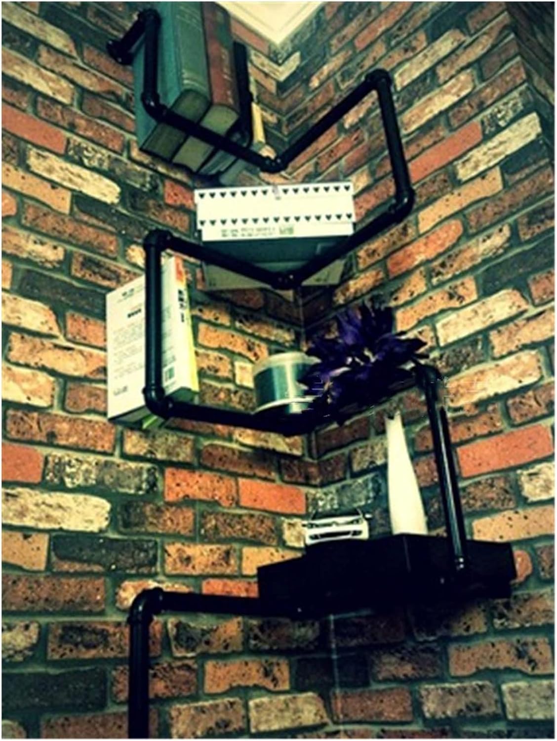 XLTFUC ZXFF Vintage Wrought Iron Wall Hanger, Decorative Water Pipe Corner Shelf on The Wall, Industrial Creative Bookshelf Suitable for Home and Library and Office