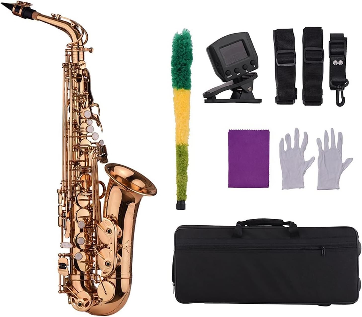 KESHUO EB Alto Saxophone Brass Material Wind Instrument with Carry Case Gloves Cleaning Cloth Sax Straps Tuner Brass Sax Beginners Kit
