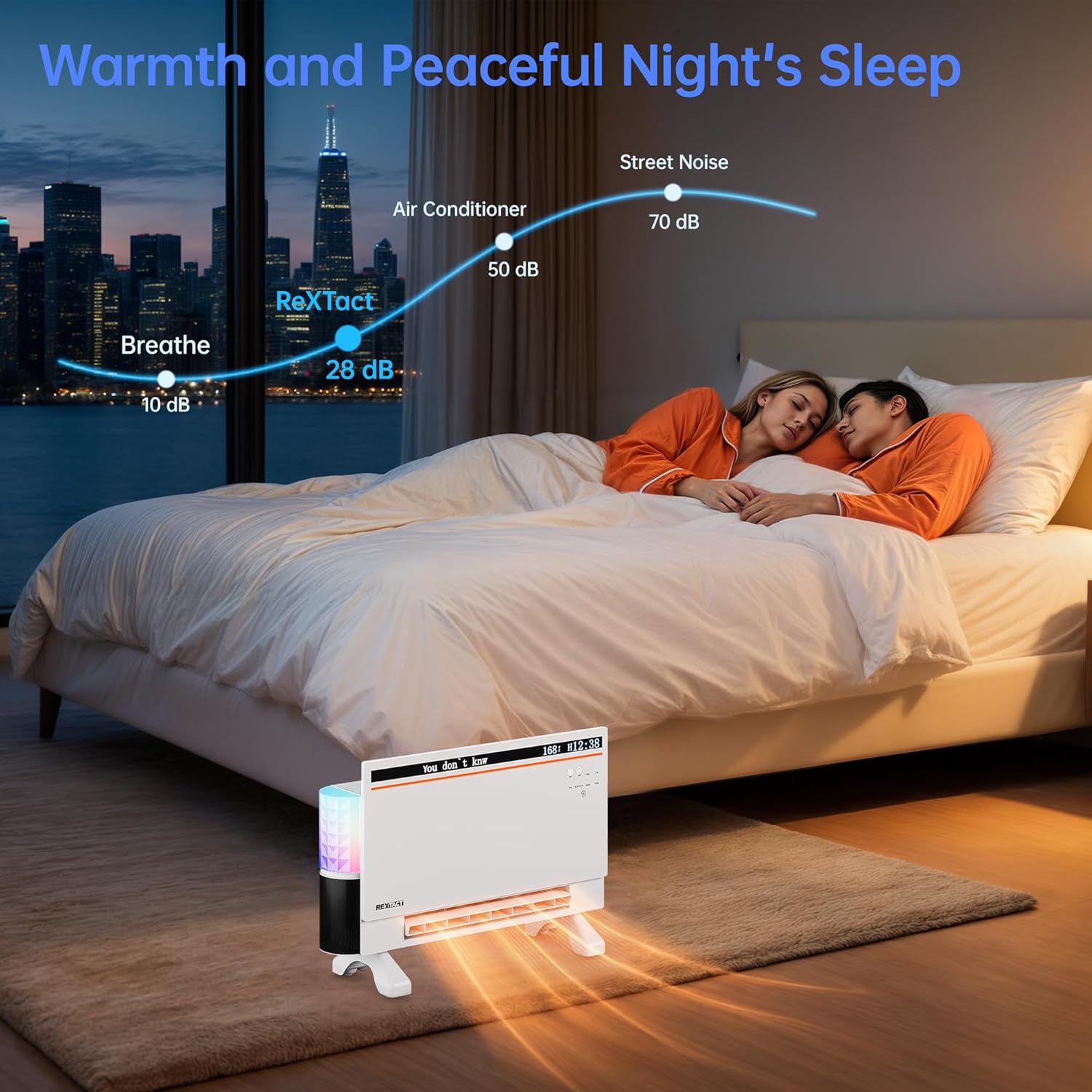 Smart Panel Heater 1800W with Bluetooth Speaker - 6-in-1 Heater Fan, Lyric Display, RGB Lights, App/Voice/Remote/Touch Control, Wall Mount or Freestanding, Compatible with Alexa（White）