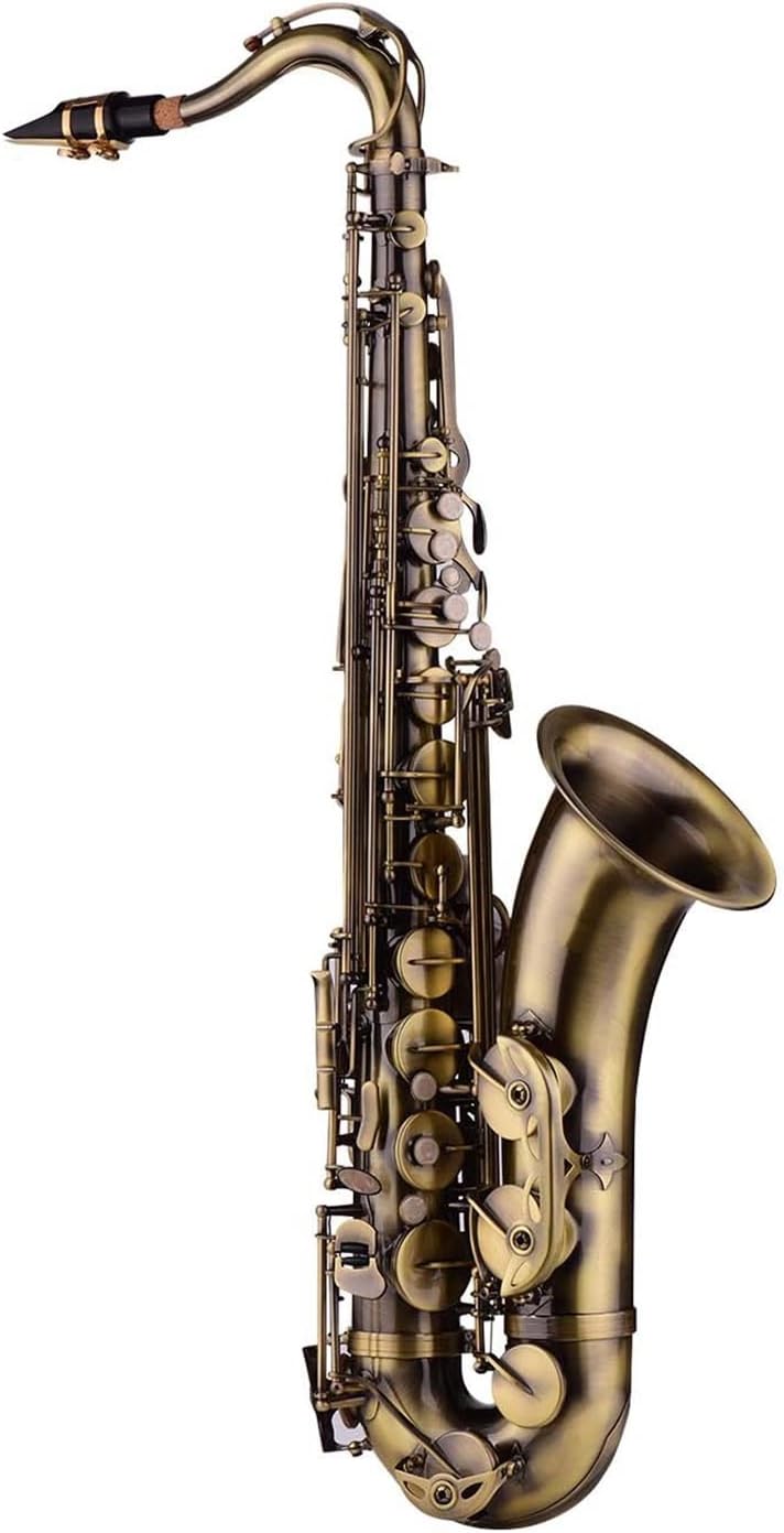 KESHUO Antique Finish Bb Tenor Saxophone Sax Brass Body White Shell Keys Woodwind Instrument with Carry Case Sax Neck Straps Brass Sax Beginners Kit (Color : Bb Style 1)