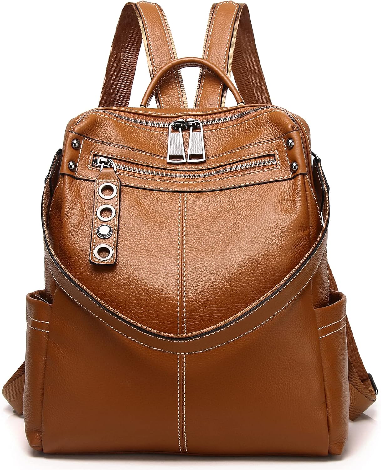 Genuine Leather Backpack Purse For Women Orange Real Soft Leather Travel Fashion Designer Convertible Ladies Shoulder Bag
