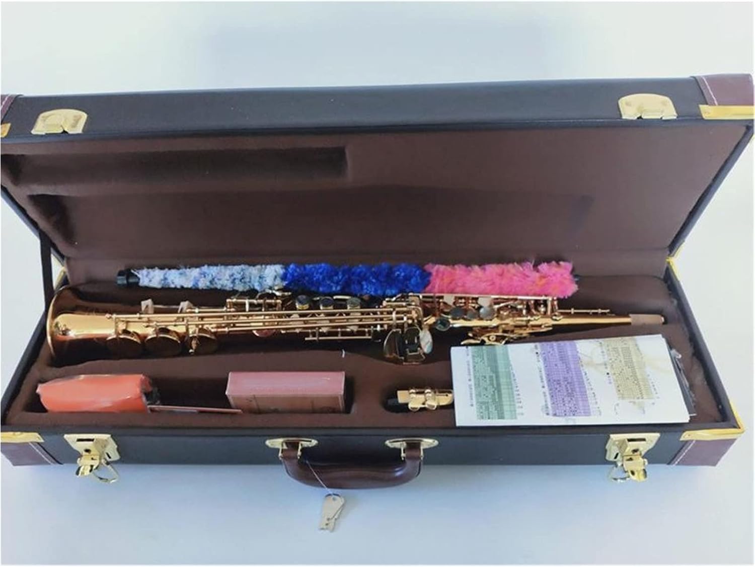 Professional Straight Saxophone Bb Brass Golden Abalone Key Woodwind Instrument with Accessories