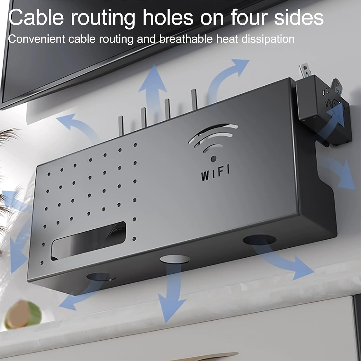 WiFi Router Hidden Box, Wall Mount WiFi Router Storage Box, Home Media Storage Cabinet, Organized Power Strip Cable Management Hider Rack, for Office and Home(White,40 * 10 * 20cm/16 * 4 * 8in)