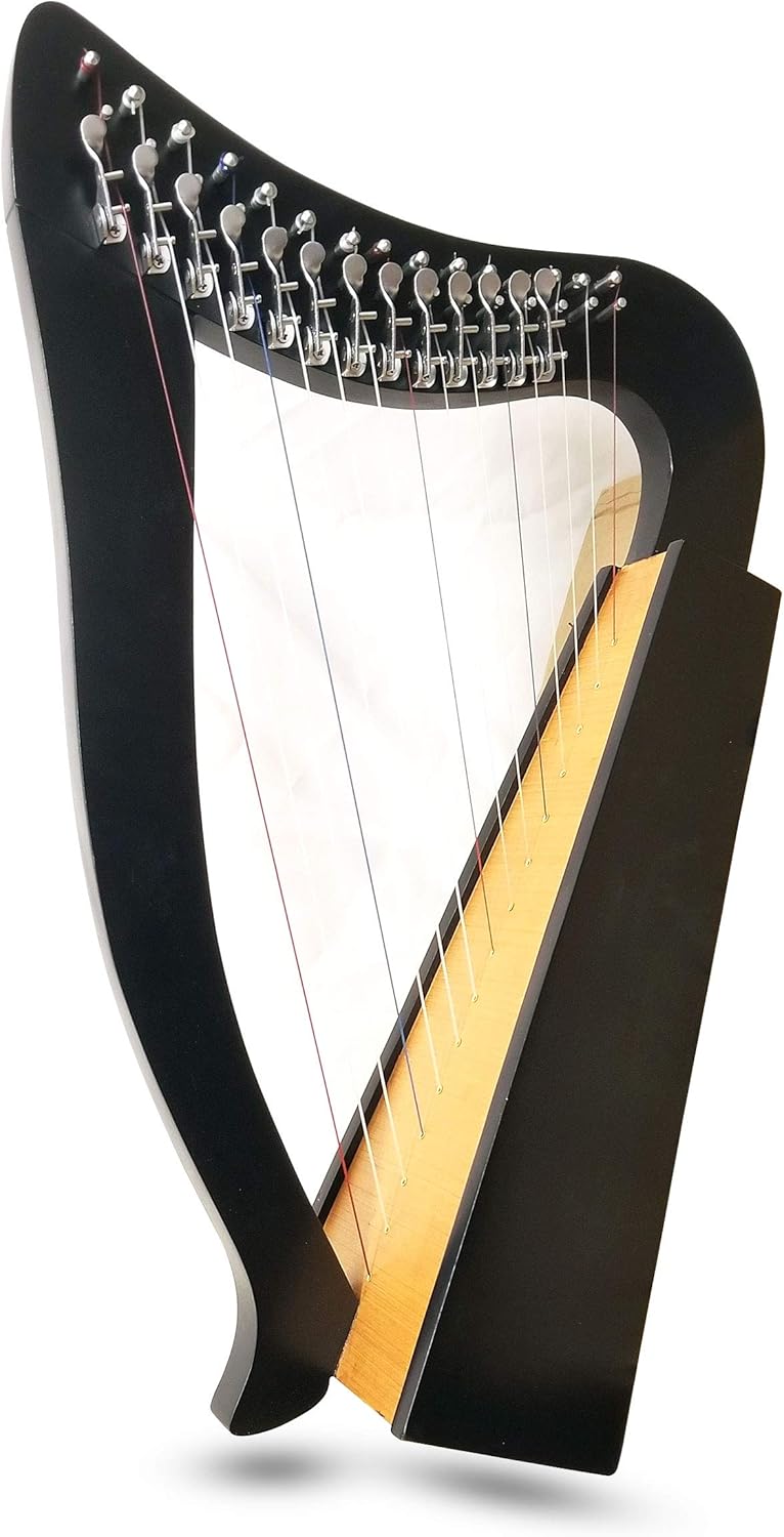 15 Strings Levers Harp Irish Highland Solid Rosewood Black Finished Tuning Key Extra Set