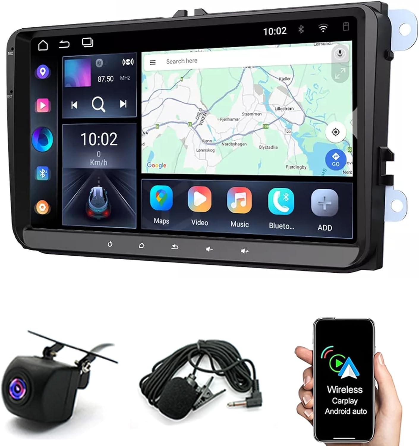 Android 13 Double Din Car Stereo Compatible with SEAT for Altea 2004-2015, for Golf MK5 2003-2009, 9inch Touch Screen 4G+64G Wireless CarPlay Radio with Android Auto Support GPS FM