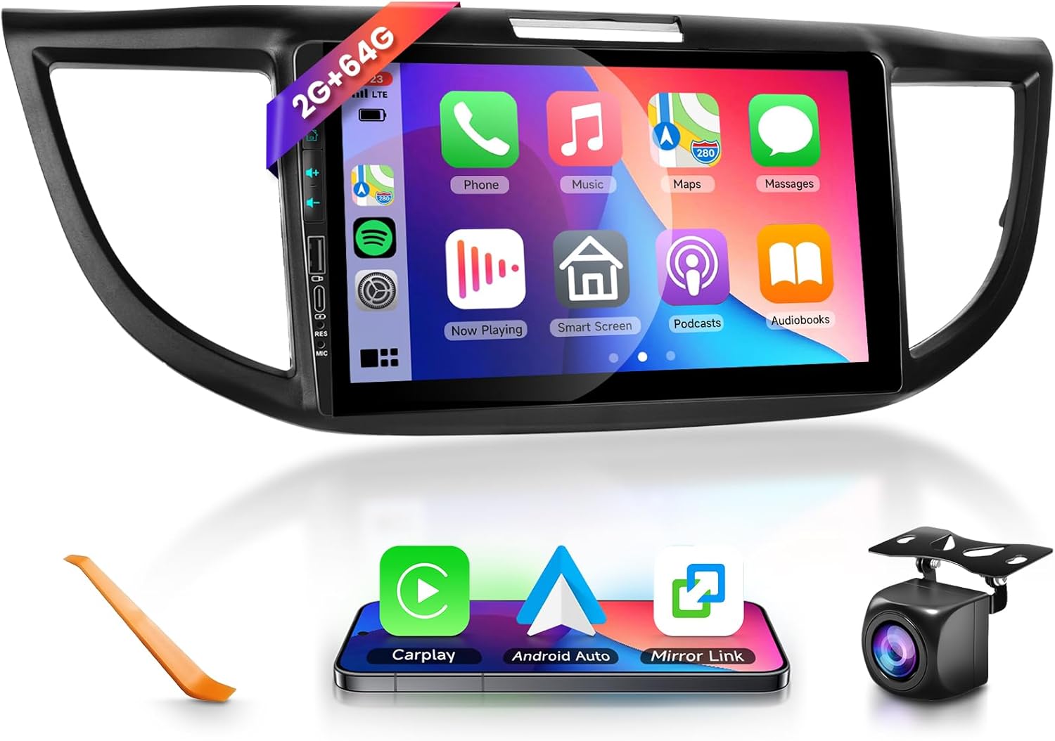 2G+64G Car Radio Stereo for Honda CRV 2012-2016, Wireless CarPlay/Android Auto 9 Inch HD Touch Screen Android 13 Head Unit GPS WiFi Bluetooth Type-C/USB EQ HD Backup Camera