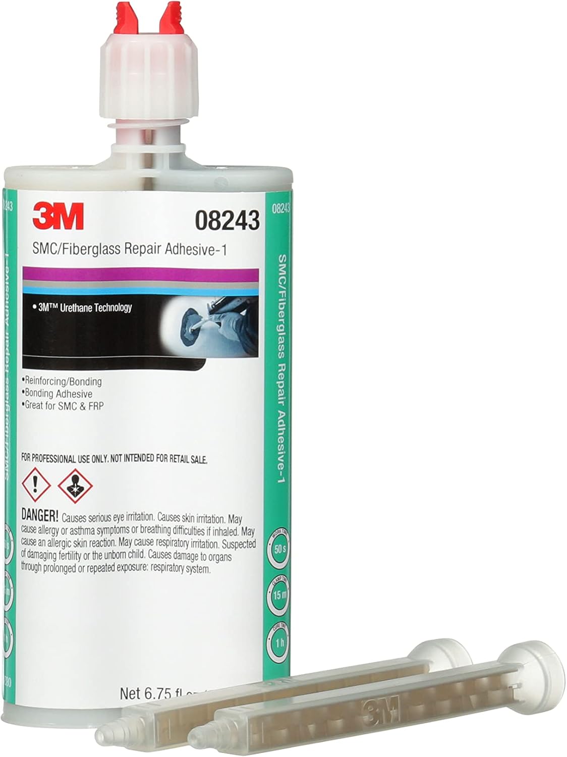 3M SMC/Fiberglass Repair Adhesive-1, 08243, Black, 200 mL Cartridge, Two-Part Urethane or Two-Part Epoxy Adhesive for Auto Repair Jobs