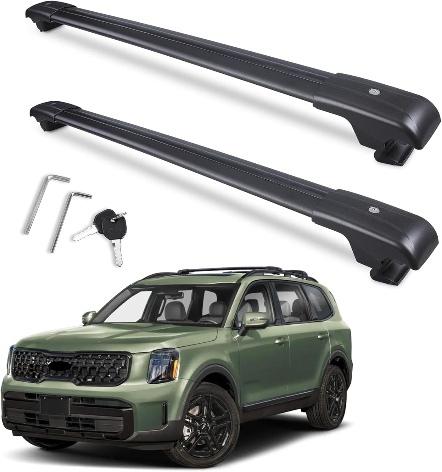 Autekcomma Heavy Duty Roof Rack Crossbars Replacement for KIA Telluride 2023 2024 2025 X-PRO & X-LINE,Anti-Corrosion Aircraft Aluminum Black Matte with Anti-Theft Locks (ONLY FIT RASED Side Rail)