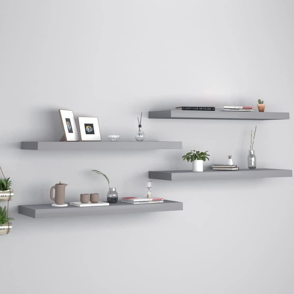 Modern Style Floating Shelves,Wall Storage Shelves,Wall Mounted Shelf Organizer Unit Display Shelf,for Living Room,Bedroom,Kitchen,Bathroom,Office,4 pcs Gray 31.5