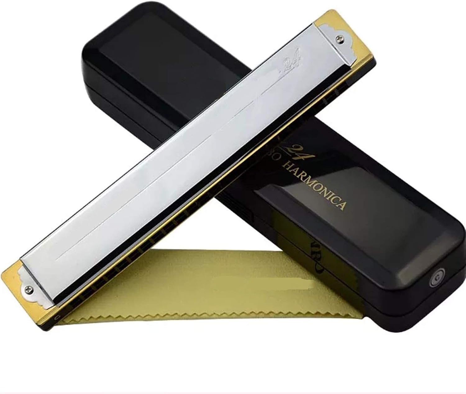 Harmonica 6624S Harmonica 24 Hole Brass Reeds Blues Harp Mouth Organ Key C ABS Comb Music Instruments Silver (Color : Key D)