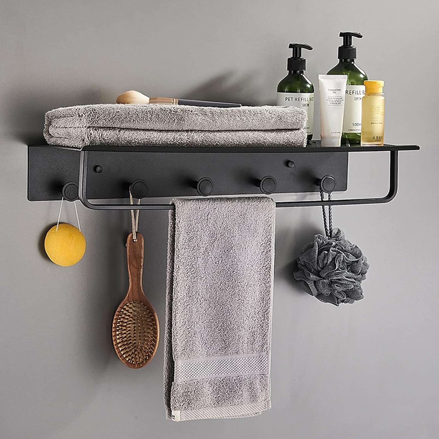 Shower Shelves with Towel Rack Bathroom Shelf Adhesive Shower Caddie with Hook No Drilling Wall Mount Space Aluminum for Kitche