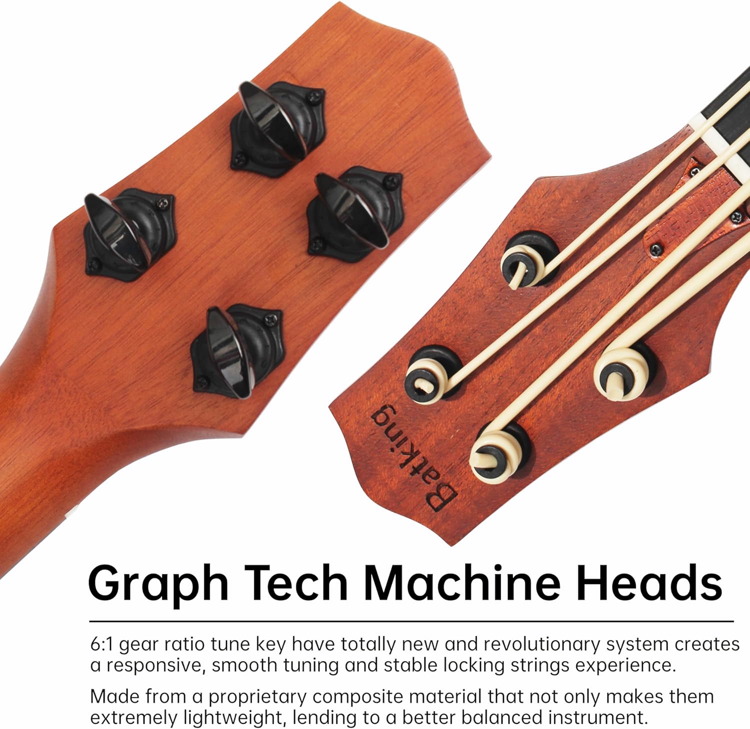 Batking Ubass Electric Ukulele Bass, 30 inch Baritone Bass Ukelele Fretless, Electric Acoustic Bass Uku Wtih Gig Bag (Machine Head Upgraded, Fretless Ubass)