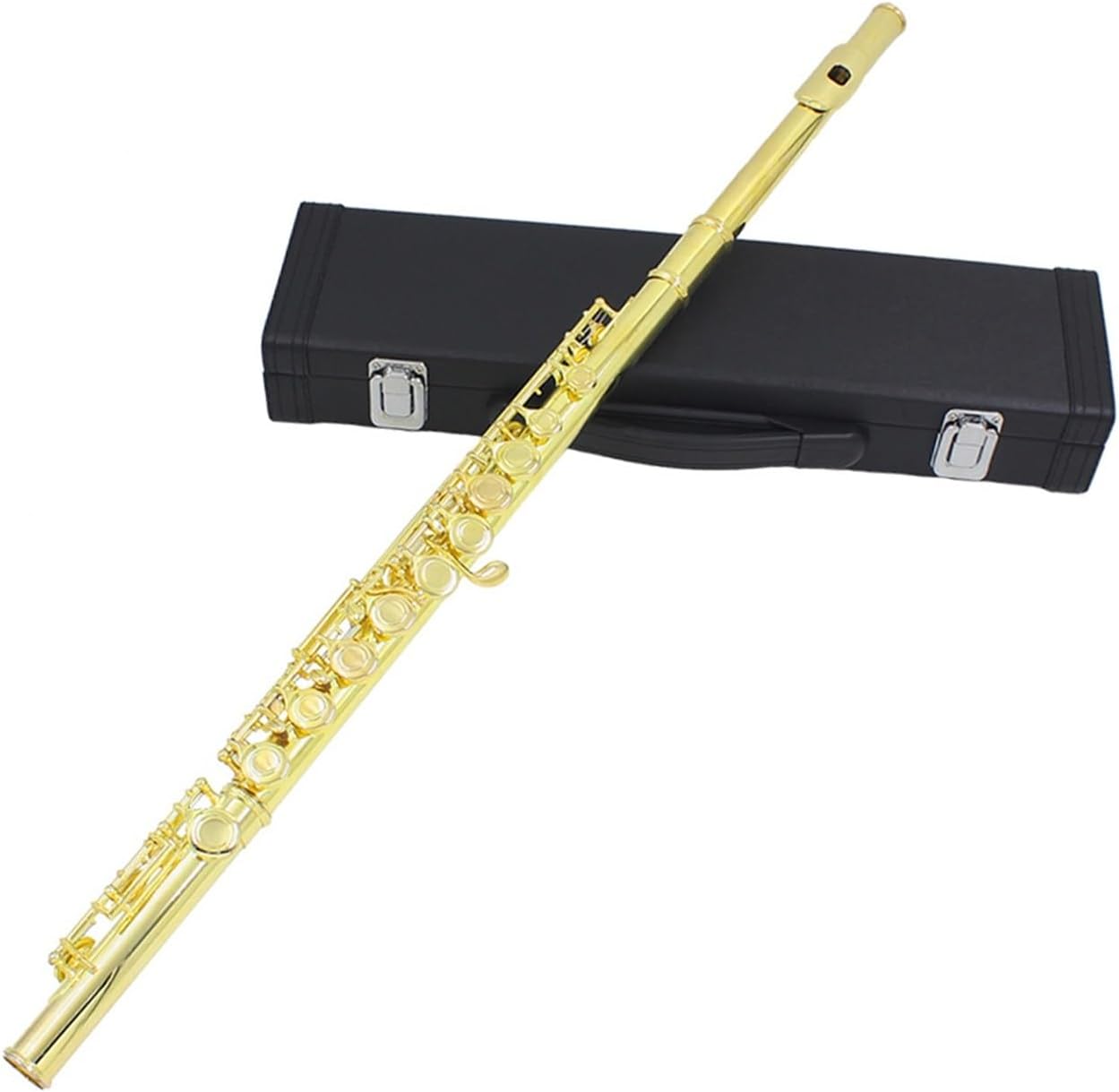 Flute Golden 16 Holes C Tone Flute with E Key Woodwind Instrument Closed Hole Gold-Plated Keys Cupronickel Tube with Case Flutes Musical Instruments