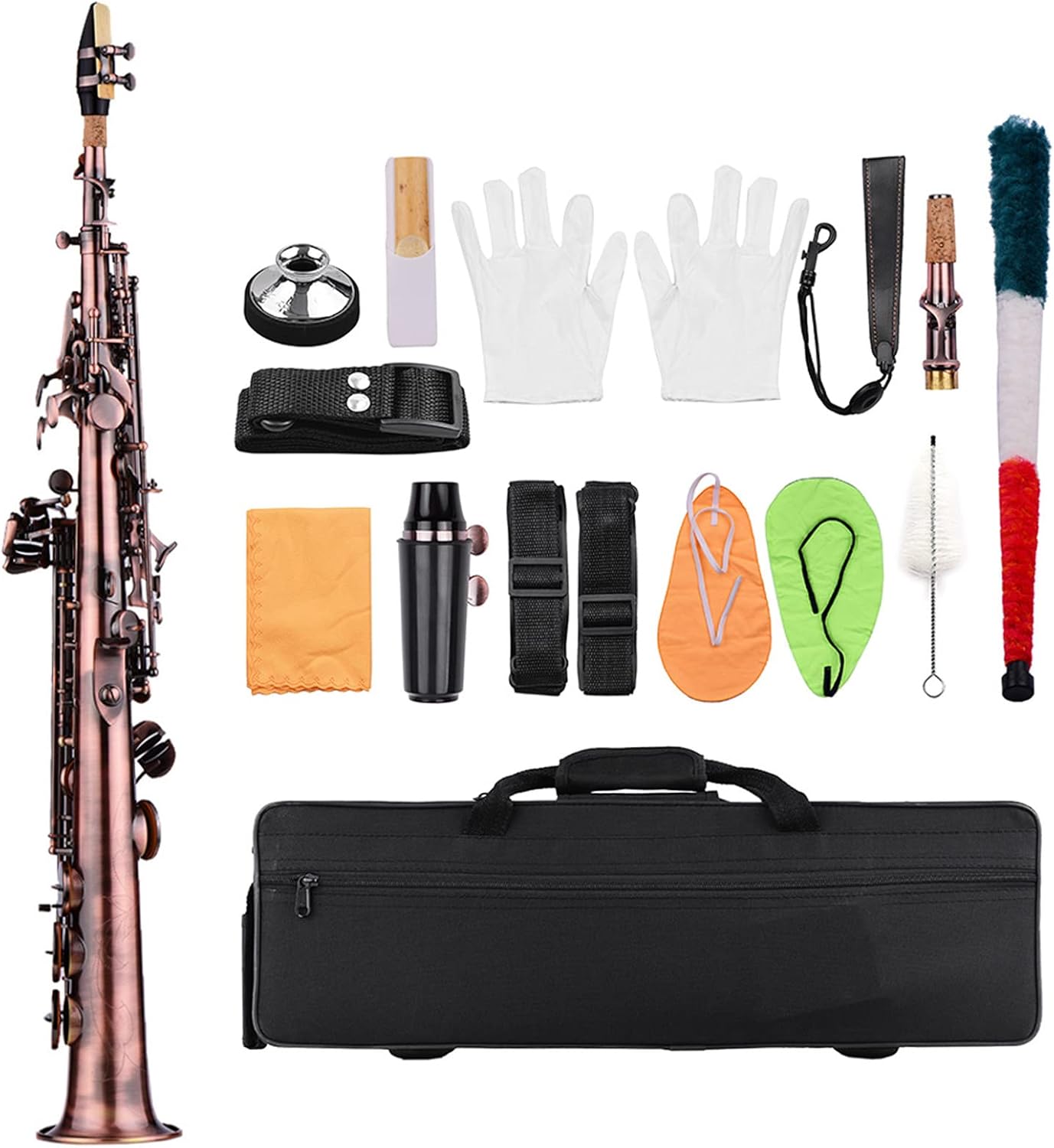 Straight Saxophone Bb Soprano Saxophone Sax Professional Red Bronze straight saxophone Woodwind Instrument with Case Gloves Cleaning Cloth Straps Brush