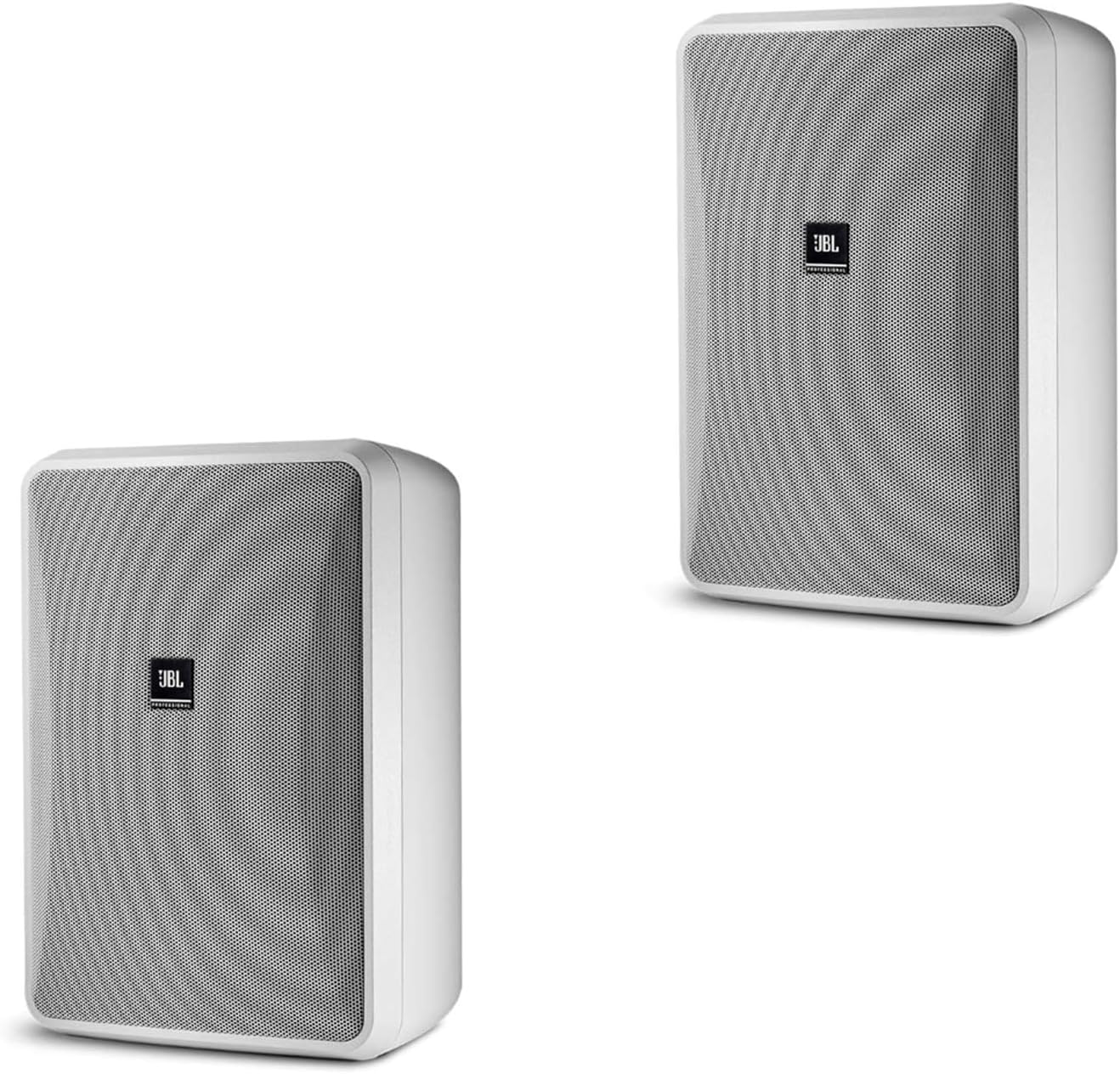 JBL Professional CONTROL 28-1-WH wall-mounted indoor, outdoor speaker, broad sound coverage, 8 inch, 120 watt at 8Ω, high output background, foreground weatherproof speaker. Sold as a Pair. White.