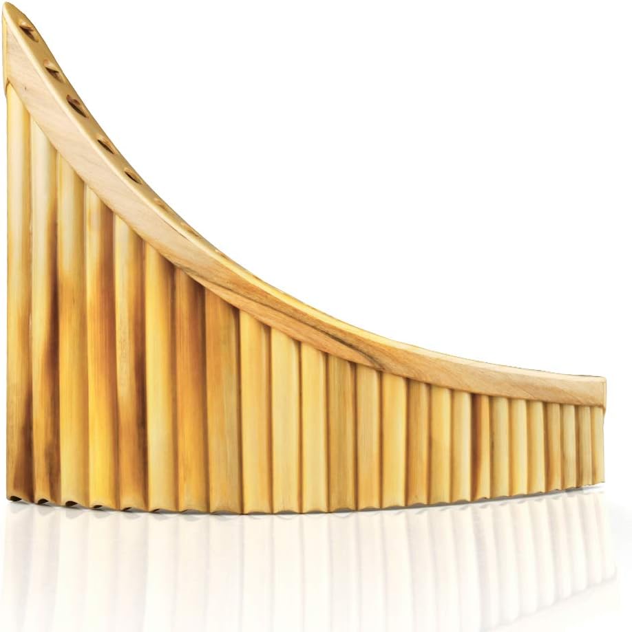 Upscale Romanian Folk Instrument Natural Reed Pan Flute Panpipes G Key Wind Pan flute Flauta Handmade (25 Pipes Left Hand, Wooden Tray)
