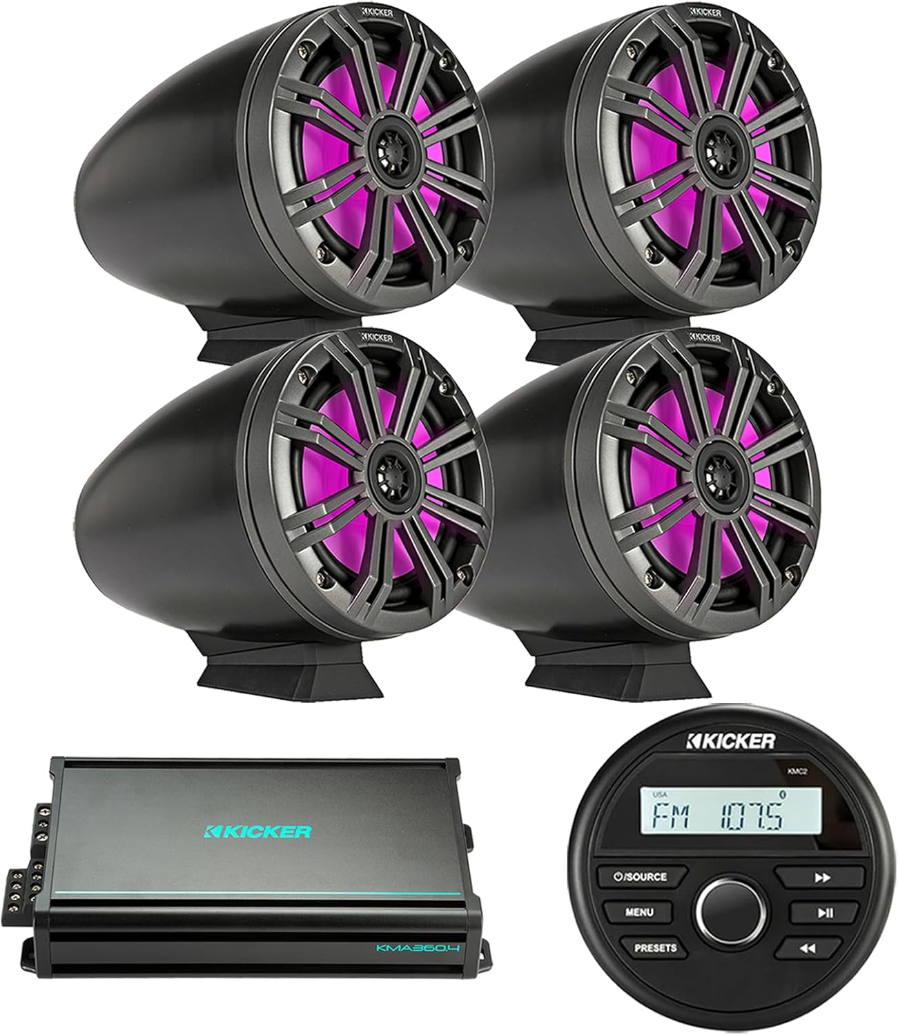 KICKER KMC2 All-Weather Gauge Style Bluetooth Stereo Receiver, 6.5