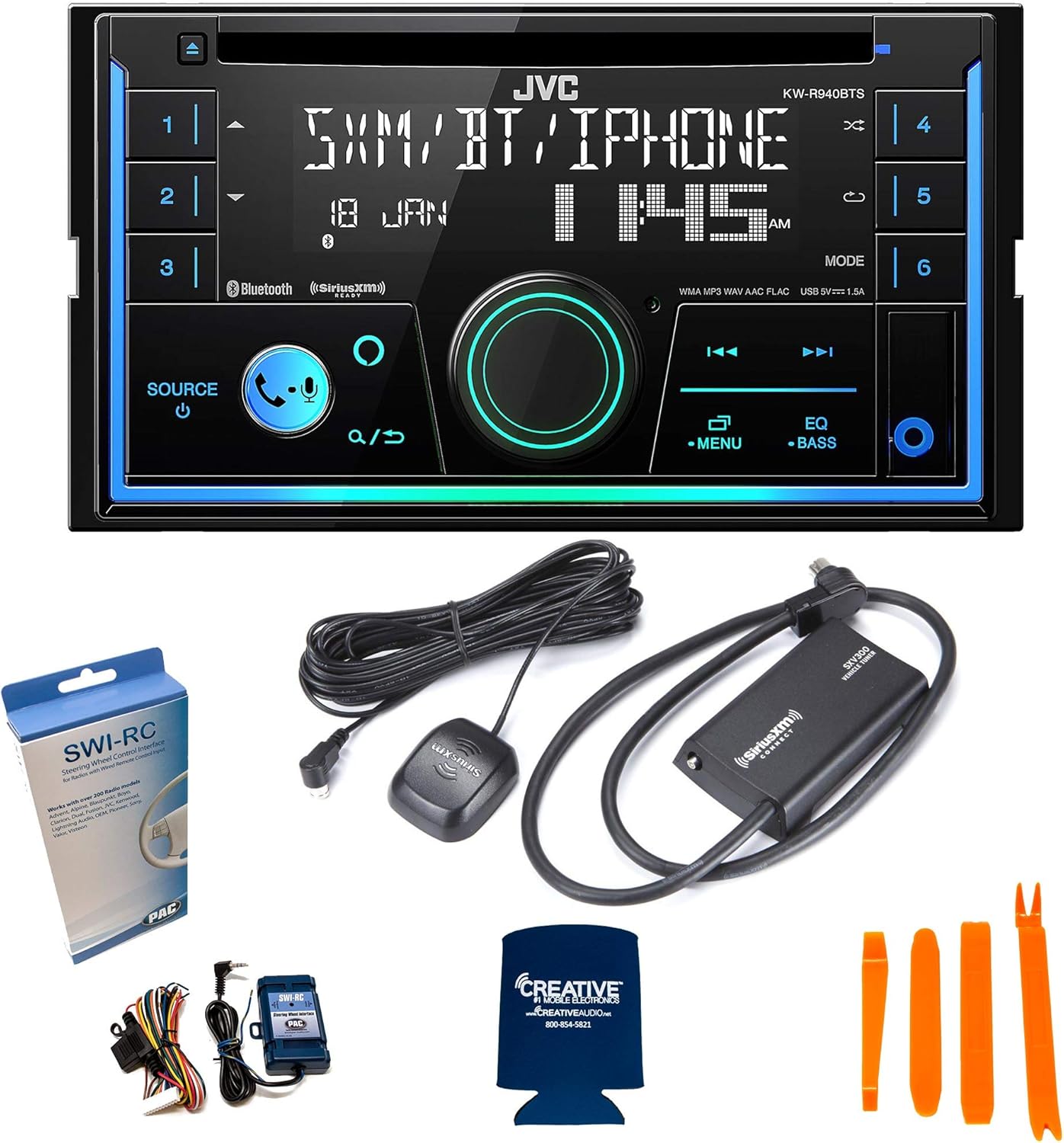 JVC KW-R940BTS 2-Din CD Receiver Compatible with SXV300 SiriusXM Tuner, Bluetooth, Amazon Alexa and SWI-RC Adapter