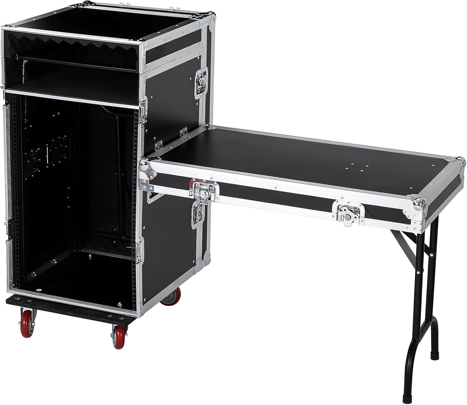 SUPVOX 16u Dj Road Case with 2 Foldable Workbench 50 Kg Load Bearing: Portable Media Storage Cabinet with Audio Mixer Stand for Stage Performance And Touring