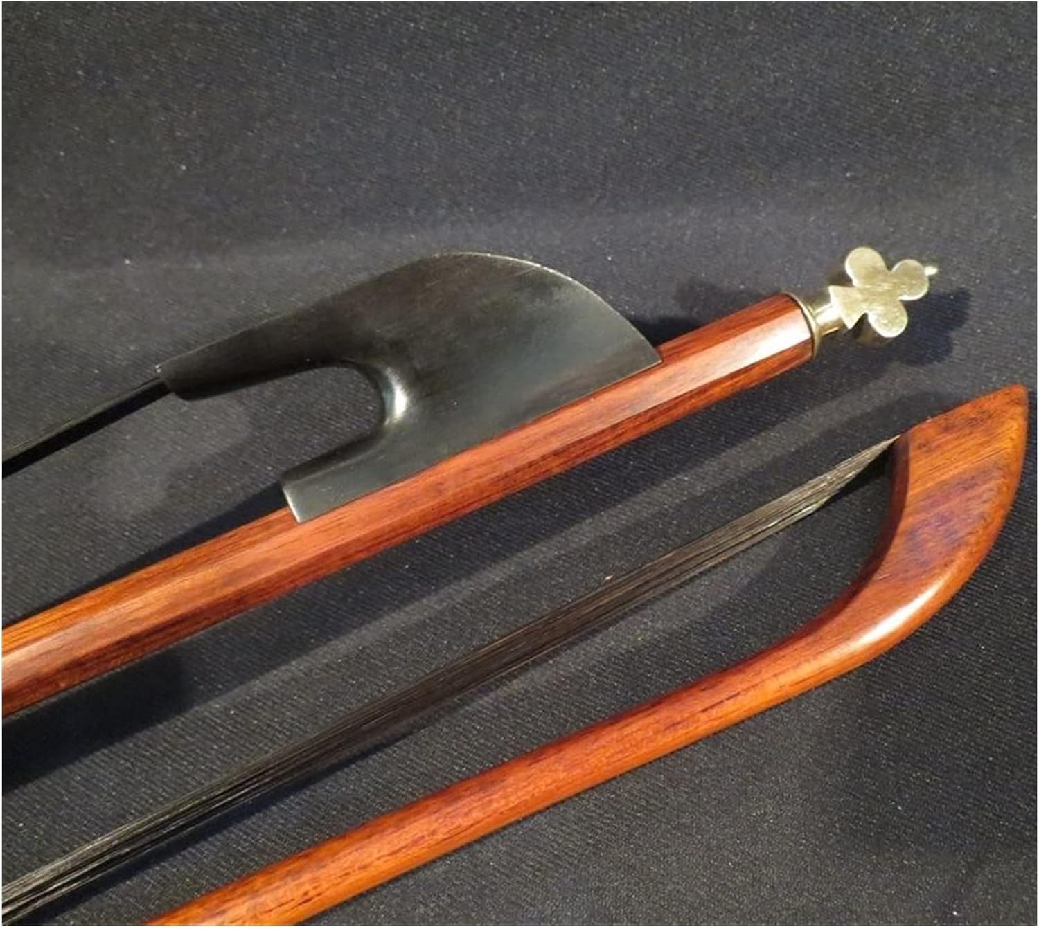 TSTS Black Horsehair Letterwood 3/4 Bass Bow Brass Screws Full Size Violin Bow