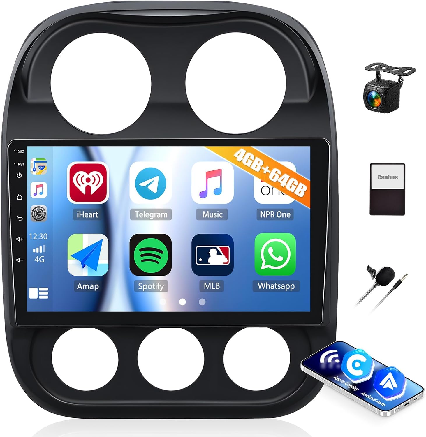 4G+64G Car Radio Stereo for Jeep Compass Patriot 2010-2016 with Wireless CarPlay Android Auto Android 15 Head Unit 10