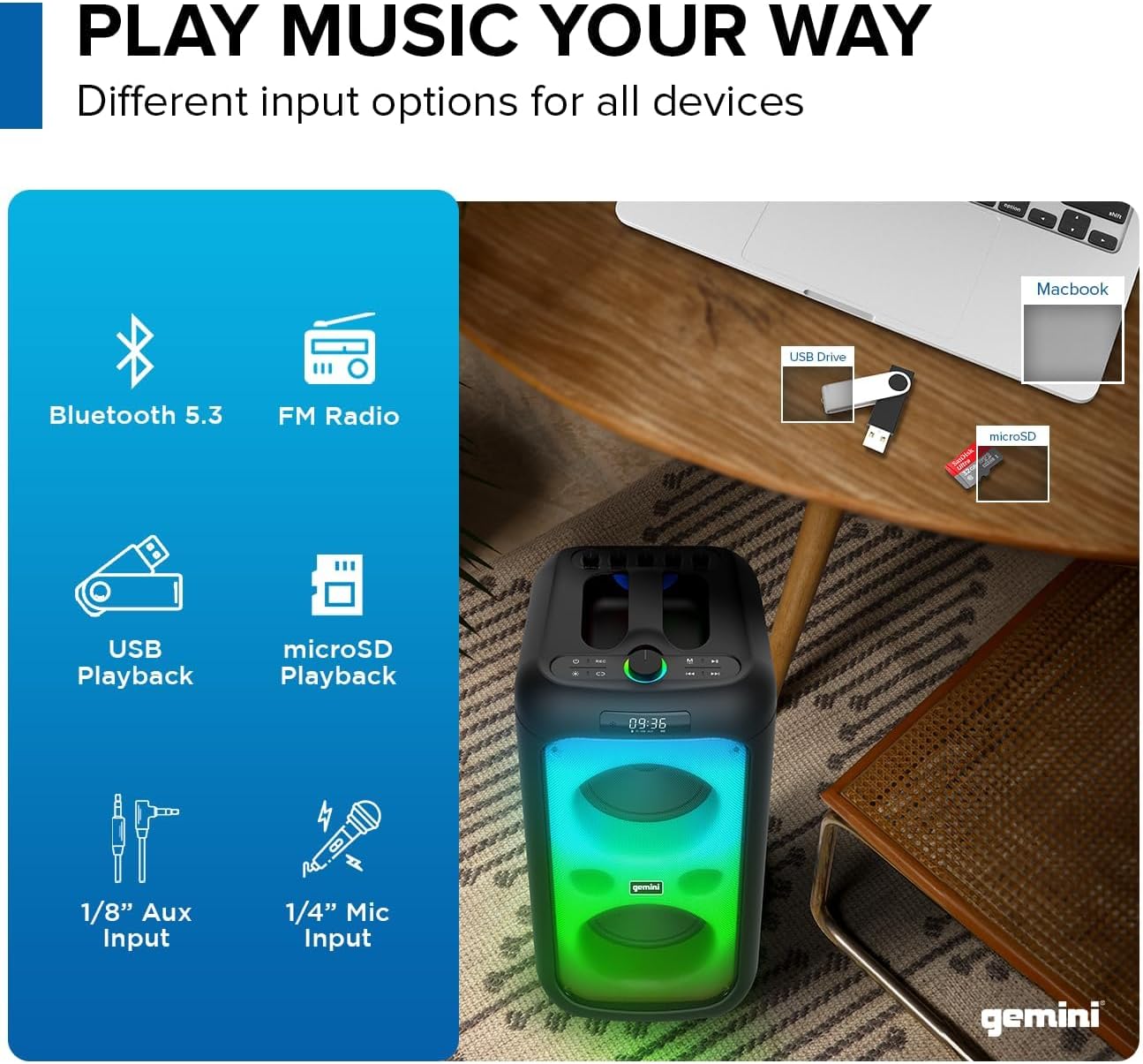 Gemini 200W Portable Bluetooth Party Speaker with Dual 6.5