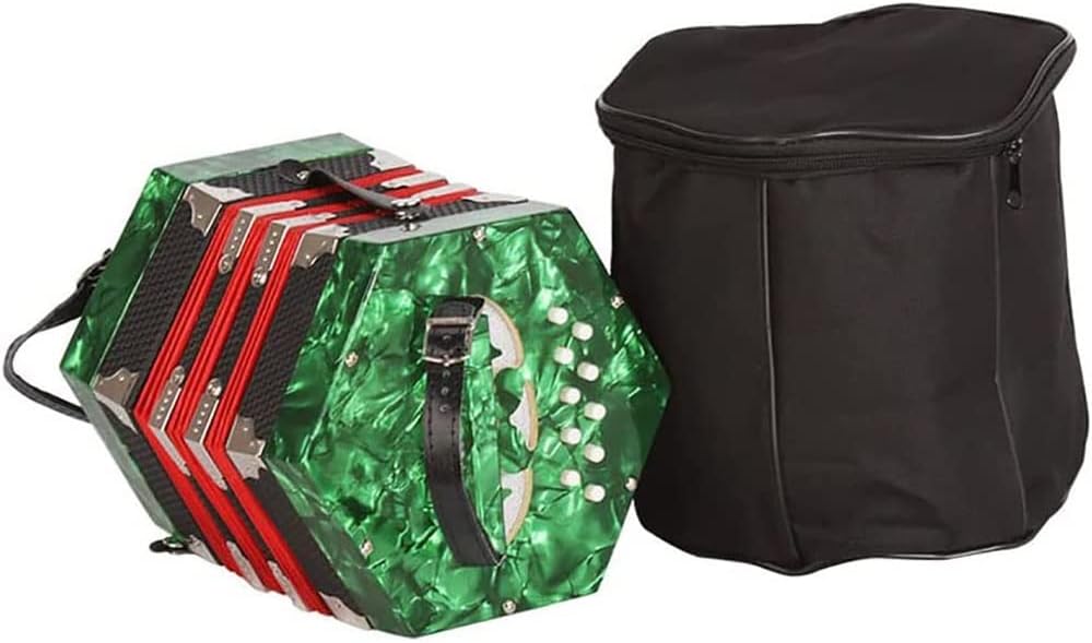 Professional Accordion Concertina With 20 Buttons, With Carrying Bag And Adjustable Hand Strap, For Daily Practice Stage Performance (Color : Green)