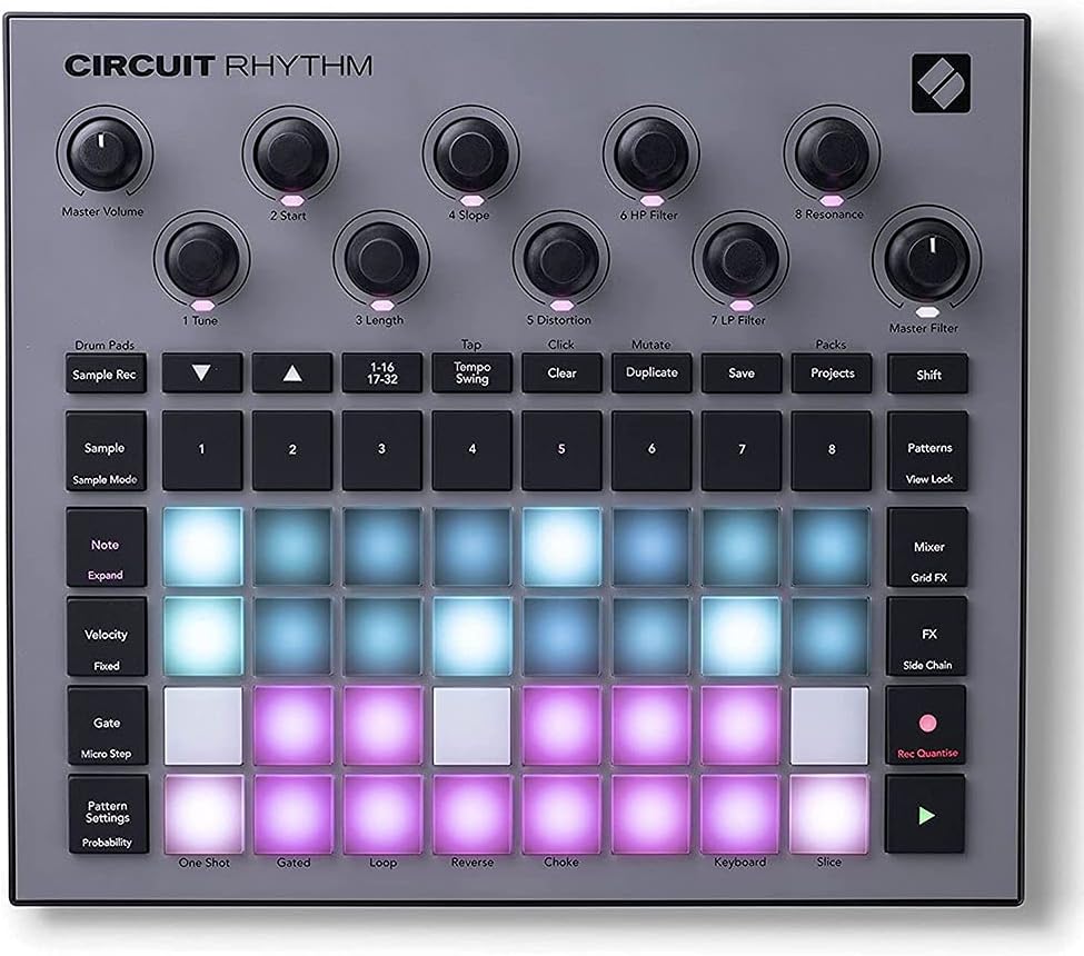 Novation Circuit Rhythm Groovebox Workstation with Standalone Sampler Bundle with Studio Pro Monitor Headphones, 32GB Memory Card, and 2x MIDI Cable