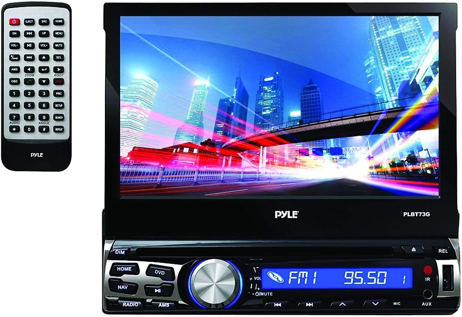 Pyle Single DIN In Dash Car Stereo Head Unit w/ 7inch Flip Out Touch Screen Monitor - Audio Video Receiver System with Microphone, Radio, Bluetooth, CD DVD Player, MP3, USB, Micro SD Reader - PLDT87BT