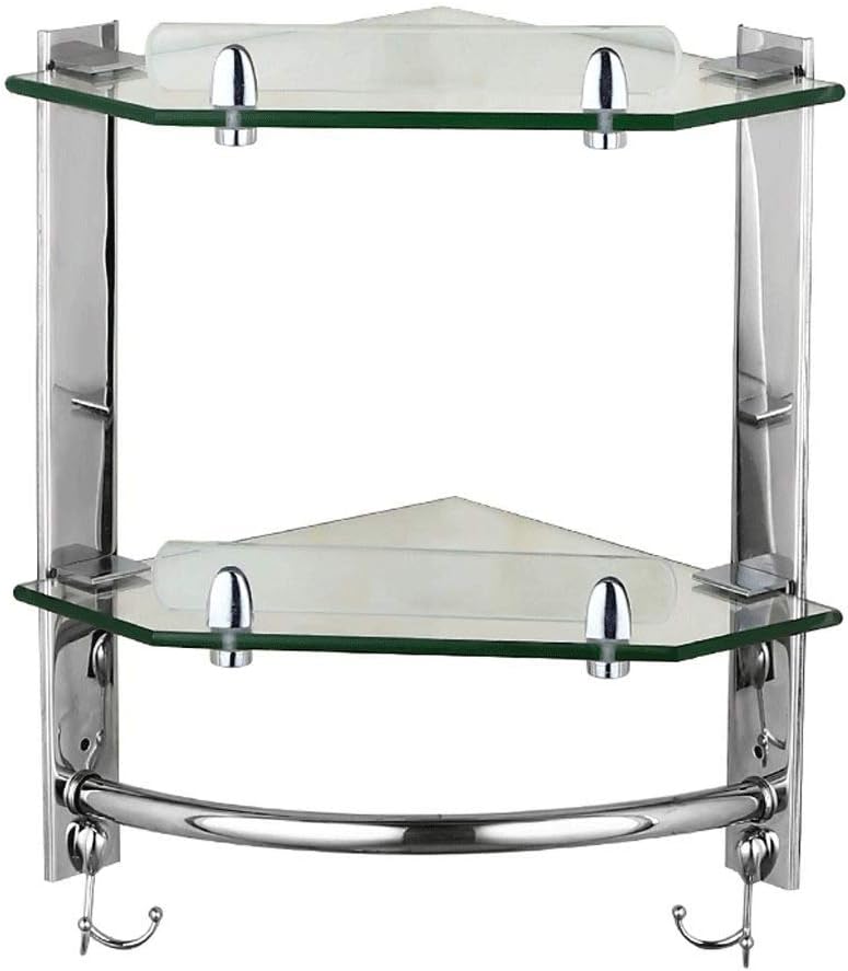 Aluminum Glass Shelf Bathroom Bath Corner Caddy Basket Storage Hanging Organizer with Extra Thick Glass Contemporary Style Wall Mount